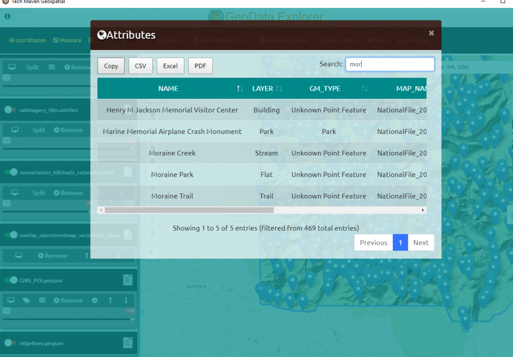 Search Loaded Data - GeoData Explorer App